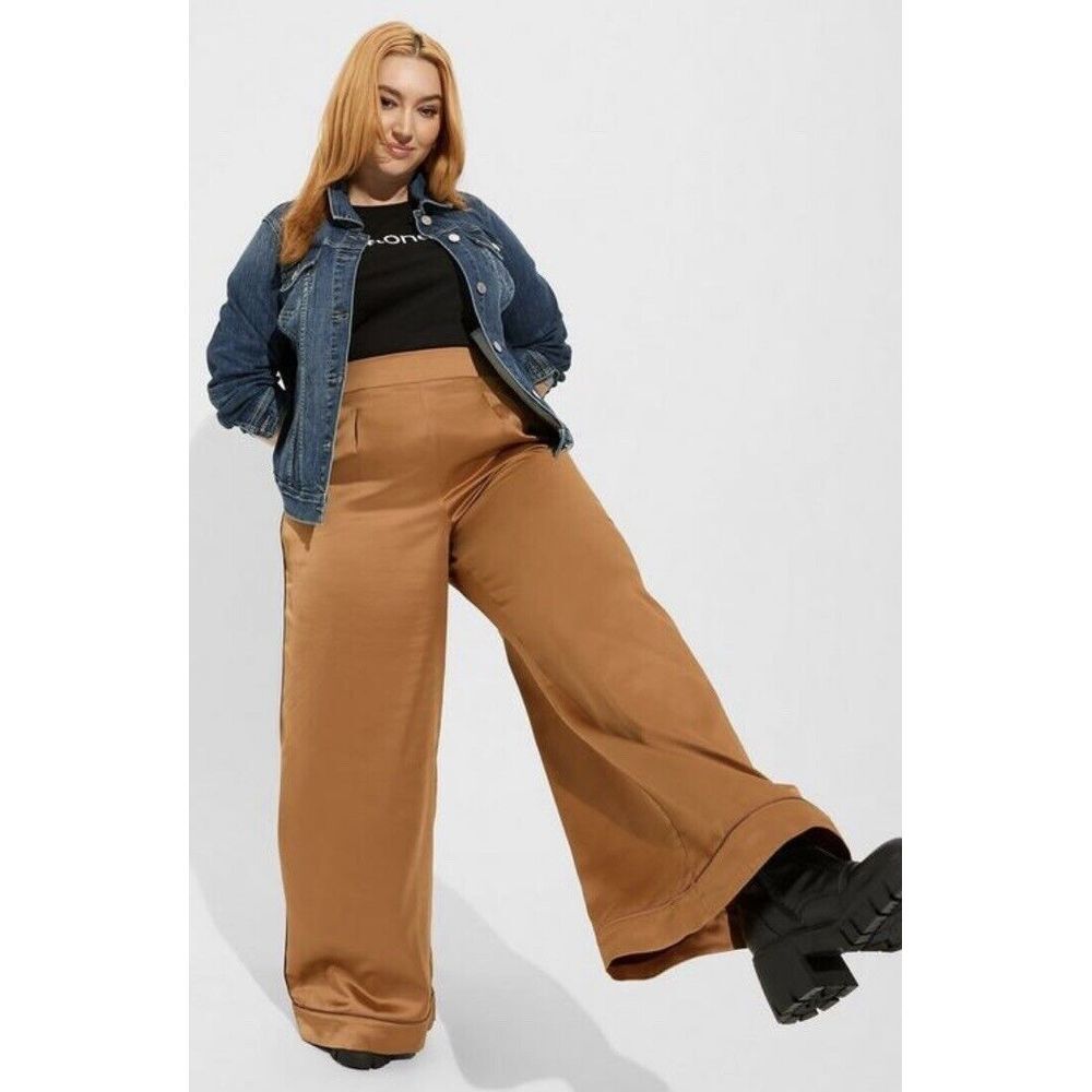 Torrid Wide Leg Satin High Rise Pant Brown Plus Size 00 Short #G36284